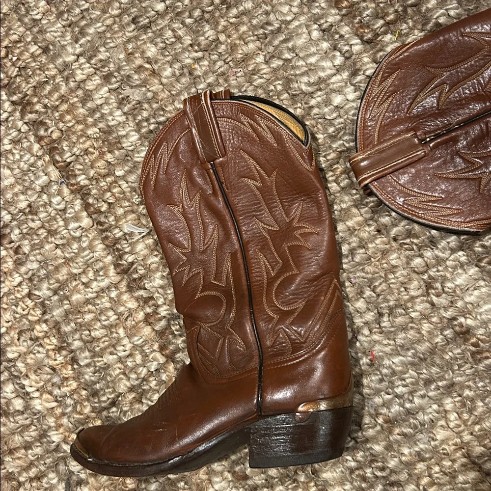 Vintage Tony Lama Women Western Gold Toe Cap Cowboy Boots